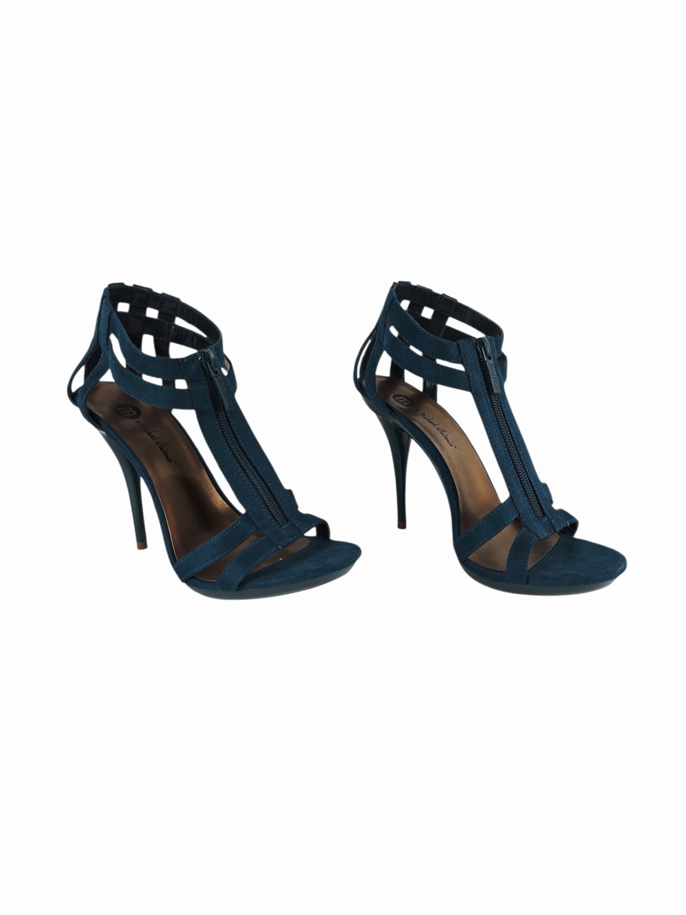 Michael Antonio Teal Strappy T‑Bar High Heel Sandals